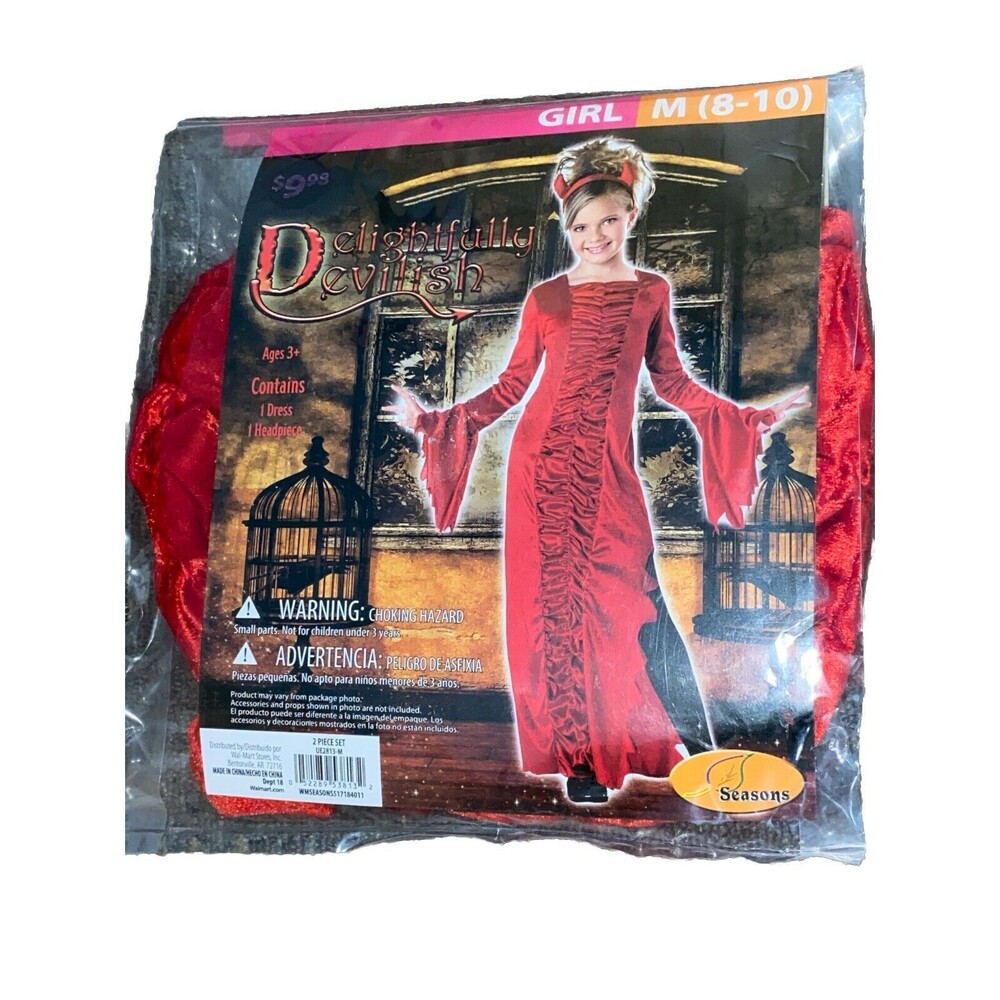 Delightfully Devilish Girls Devil Halloween Costume Red Dress Size M 8-10 NEW
